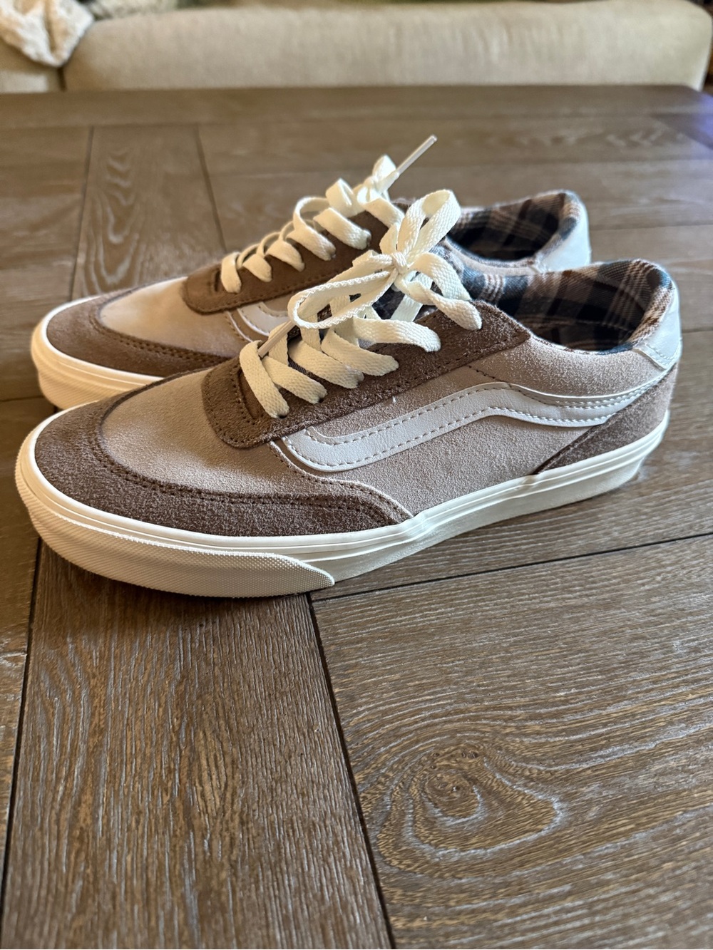 Vans Old Skool Brown Suede Plaid Lined Sneakers Size 8